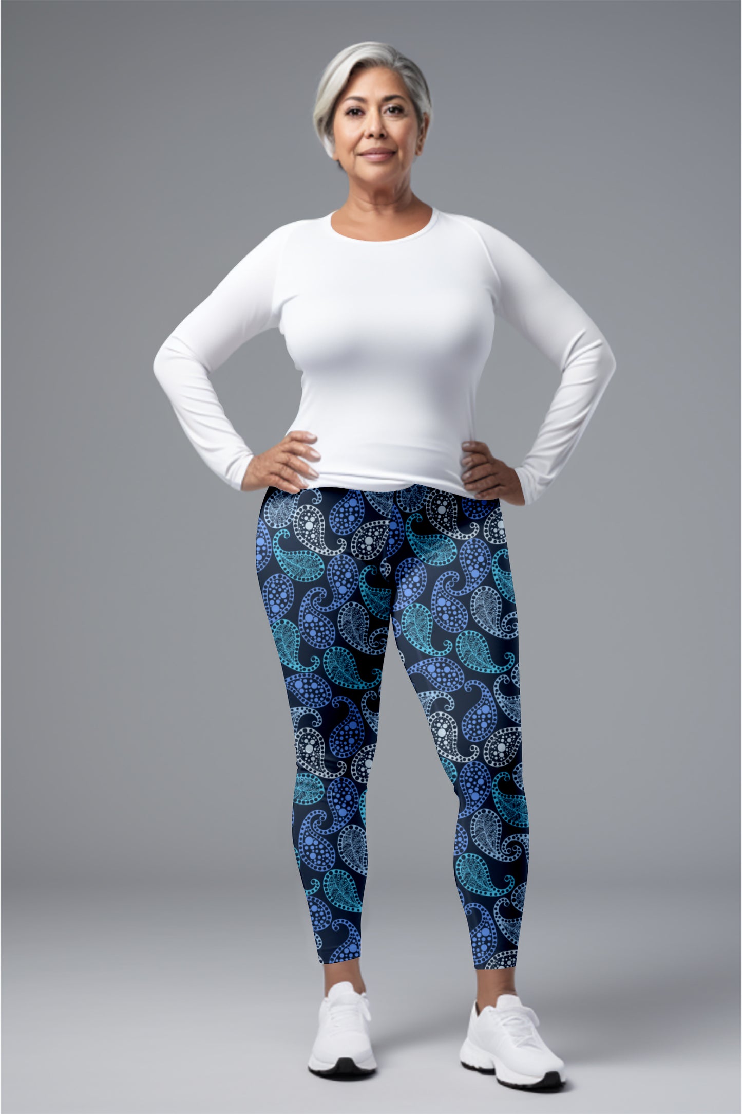 Blue Paisley Leggings – Intricate Design with Timeless Boosts