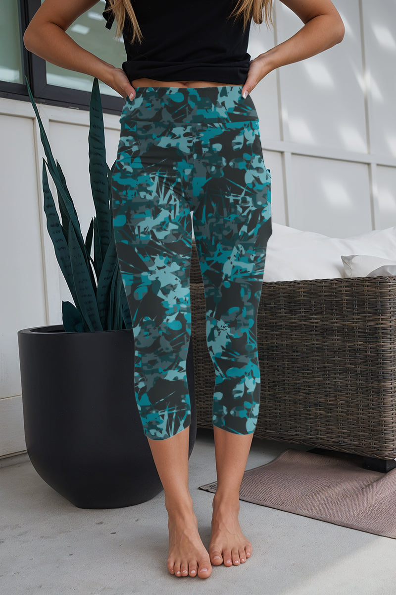 Aqua Camo Capris With Pockets