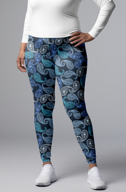 Blue Paisley Leggings – Intricate Design with Timeless Boosts
