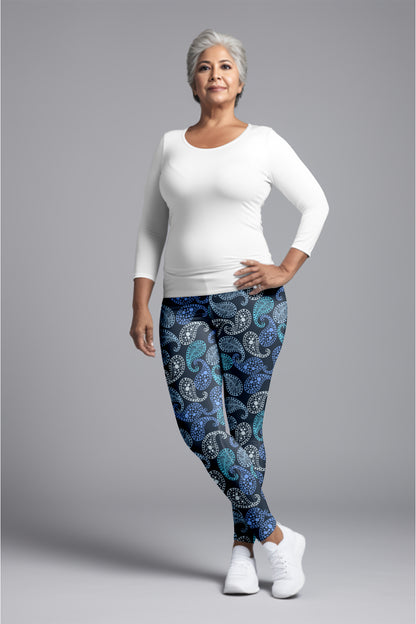 Blue Paisley Leggings – Intricate Design with Timeless Boosts