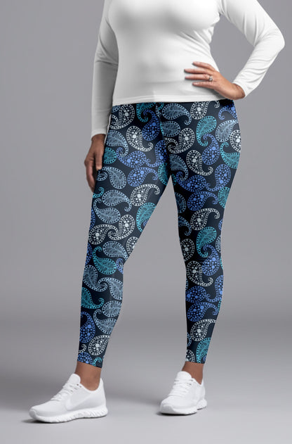 Blue Paisley Leggings – Intricate Design with Timeless Boosts