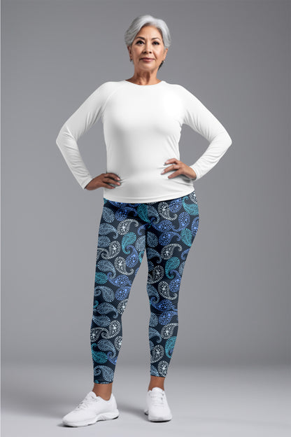 Blue Paisley Leggings – Intricate Design with Timeless Boosts